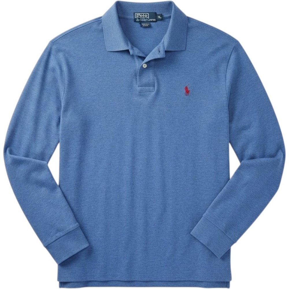 Polo Ralph Lauren Mens XL Blue Long Sleeve Polo Shirt Red Pony Logo Cotton